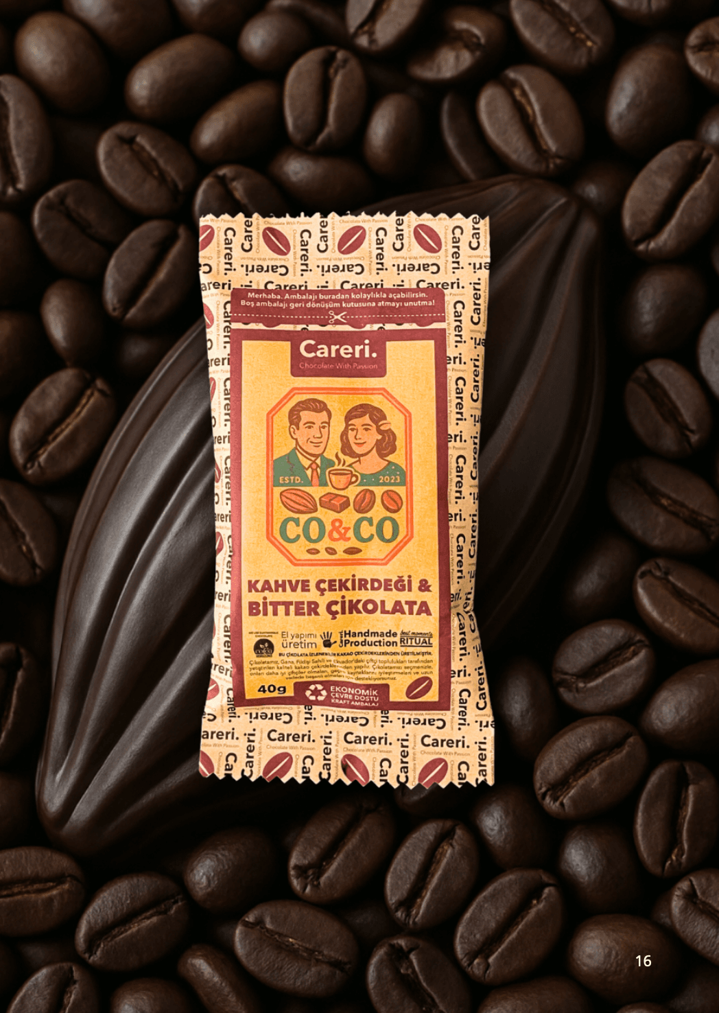 Careri CO&CO Kahve Çekirdeği & Bitter Çikolata 40g — toptan